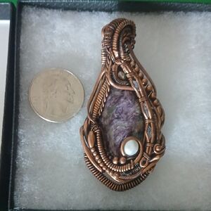 Handcrafted Copper Wire Wrapped Pendant with Purple Stone